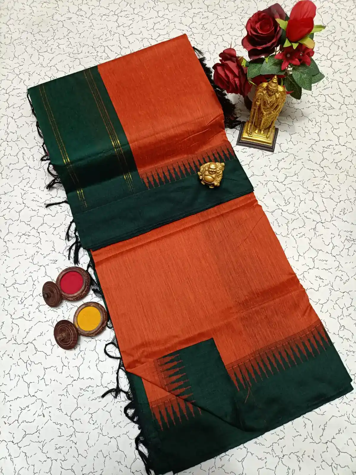 Temple Border Contrast Blouse Kalyani Cotton Saree